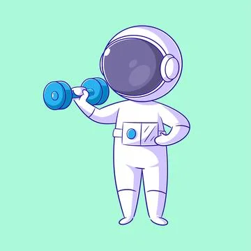 Astronaut doing hand exercises with a barbell Stock Illustration