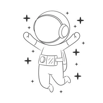 Astronaut doing a jump in space for coloring Stock Illustration