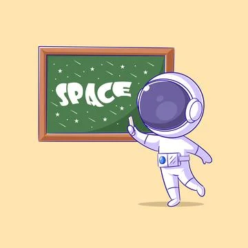 Astronaut is drawing on the blackboard Illustrazione stock