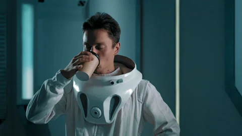 Astronaut drinks coffee on the ISS Video stock 210851631