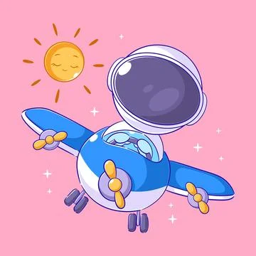 Astronaut driving a plane in the sky Stock Illustration