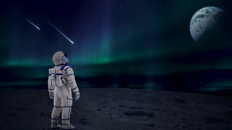 Astronaut on empty landscape Stock Footage 345173891