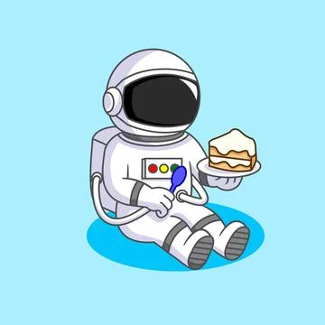 Astronaut Enjoying Cake in Space Vector Illustration Cartoon Design Illustrazione stock