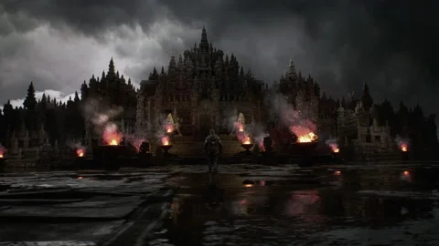 Astronaut enter the Temple of Alien Secrets to ask for help 01 Stock Footage 234106780