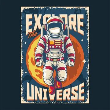 Astronaut Explore Universe Poster in Vector Cartoon Illustration Design 스톡 일러스트