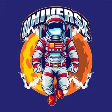 Astronaut Explore Universe in Vector Cartoon Illustration Design 스톡 일러스트