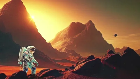 Astronaut Explores Mars With Incredible Drone Video Loop Video stock 238487404