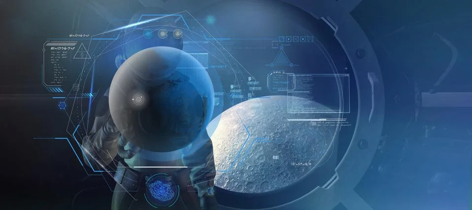 An astronaut explores the moon while in orbit. 3D render 스톡 일러스트