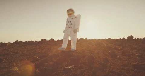 Astronaut exploring Mars Stock Footage 127689042