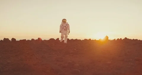 Astronaut exploring Mars Stock Footage 127694263