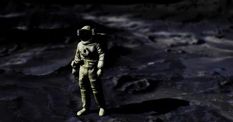 Astronaut exploring the moons surface under a starry sky at night Stock Illustration