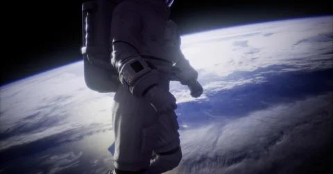Astronaut exploring outer space above Earth during a spacewalk Stock Illustration