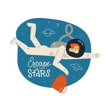 Astronaut exploring outer space. Comic Cosmonaut in spacesuit performing Illustrazione stock