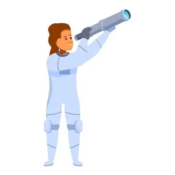 Astronaut exploring space using telescope, discovering new planets Stock Illustration