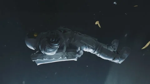 Astronaut falling down a bright path or a tunnel. Sci-fi animation. Spaceship Stock Footage 218453570