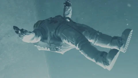 Astronaut falling down a bright path or a tunnel. Sci-fi animation. Spaceship Stock Footage 218454042