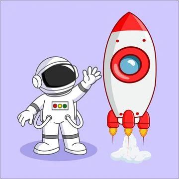 Astronaut Farewell to Launching Rocket Vector Illustration Stock Illustration