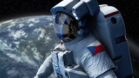 Astronaut-Flag-Arm-Czech Stock Footage 307290893