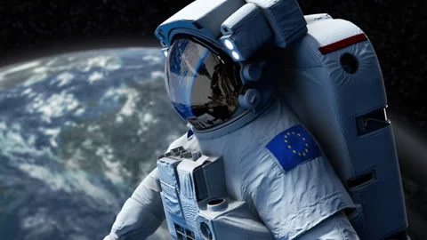 Astronaut-Flag-Arm-EU Stock Footage 307291010