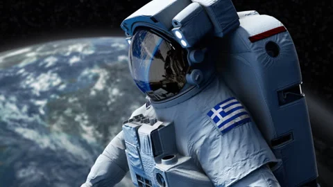 Astronaut-Flag-Arm-Greece Stock Footage 307133313