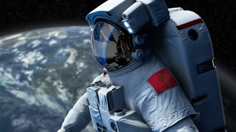 Astronaut-Flag-Arm-Morocco Stock Footage 307137065