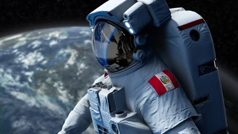 Astronaut-Flag-Arm-Peru Stock Footage 307292725