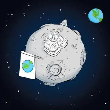 Astronaut with flag on the moon Stock Illustration