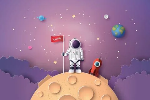 Astronaut with Flag on the moon Stock Illustration