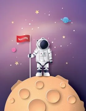 Astronaut with Flag on the moon Stock Illustration