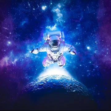 Astronaut floating above moon Stock Illustration