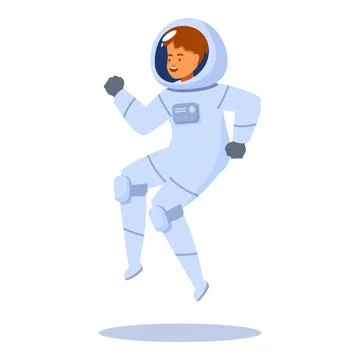Astronaut floating and jumping in space suit, exploring the universe Stock Illustration