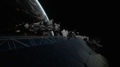Astronaut floating in front of solar panels Stock Footage 260646066