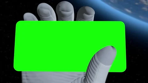 Astronaut floating in outer space holds a smartphone with a green screen display Video stock 311872420