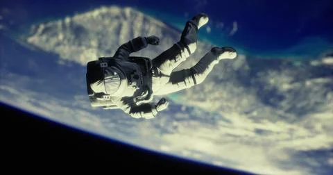 Astronaut floating in space above Earth with stunning views of the planet Stock Illustration