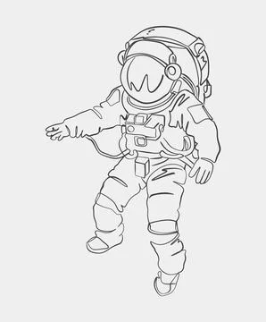 Astronaut Floating in Space Line Drawing Stock Illustration
