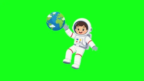 Astronaut floating in space with planets, 2D animation Stock Footage 339596147