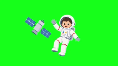 Astronaut floating in space with planets, 2D animation Stock Footage 339596180