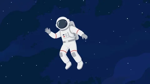 Astronaut floating in space with planets, seamless loop animation Stock Footage 339596145