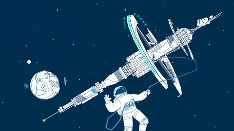 Astronaut Floating in Space With Satellite 2D Animation Vídeos de archivo 278350393
