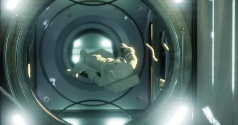 Astronaut floating in a space station corridor during a mission Stock Illustration