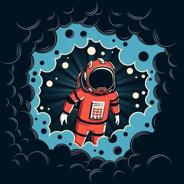 Astronaut floating in space surrounded by cosmic clouds at night Stock Illustration