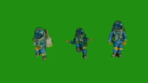 Astronaut floating walking and running isolated on greenscreen  Video stock 265228015