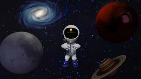 Astronaut floating in zero gravity surrounded by comet and planets. Stock Footage 263341337