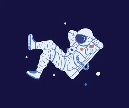 Astronaut floats in zero gravity in space. Relaxed pose. Stock Illustration