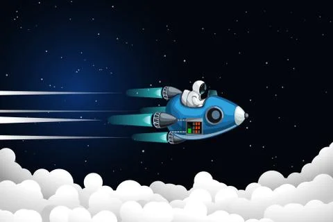 Astronaut flying above clouds Stock Illustration