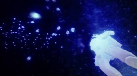 Astronaut flying among asteroids. Motion graphic seamless animation. Video stock 68587854