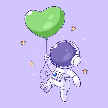 Astronaut is flying with a balloon Stock Illustration