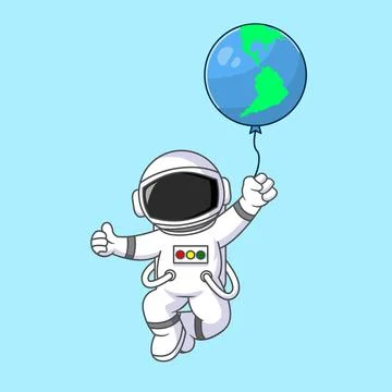 Astronaut Flying with Earth Balloon Vector Stock Illustration