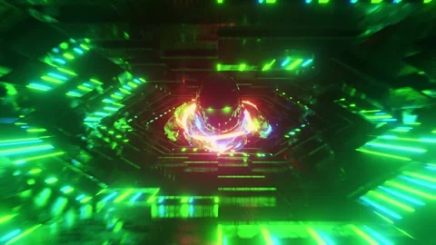 Astronaut flying inside green scifi tunnel VJ loop Stock Footage 252171328