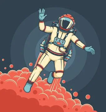 Astronaut flying with jetpack Stock Illustration